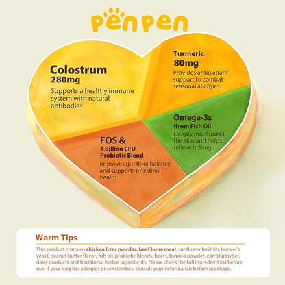 PENPEN Dog Allergy Relief Chews, Dog Itching Skin Relief, Omega 3 for Dogs Itch Supplement, Relieve Seasonal Allergy, Provide Immune Support (Peanut Butter Chews, 180ct)