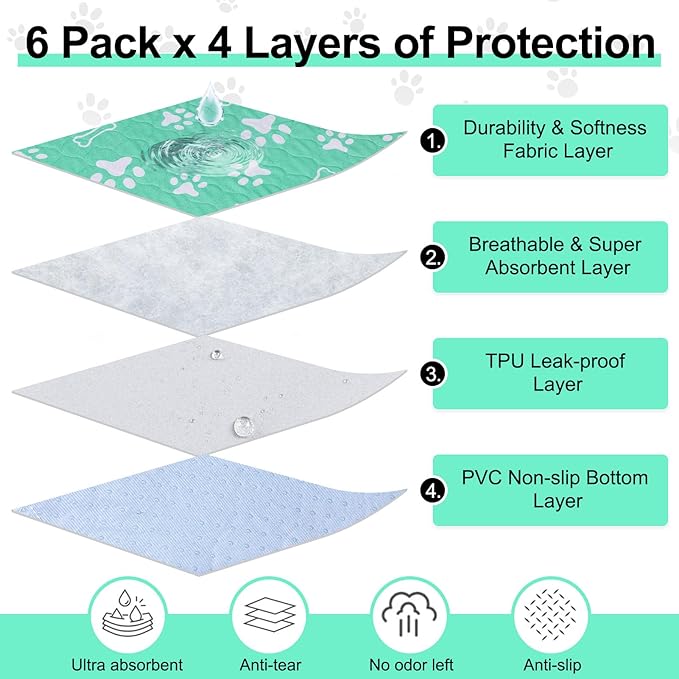 BEAUTYZOO 8 Pack Washable Pee Pads for Dogs, Reusable Puppy Pads for Potty Training, Waterproof Super Absorbent Whelping Pads Mats Non Slip Against Urine for Small Medium Dogs Cats, 18" x 24"