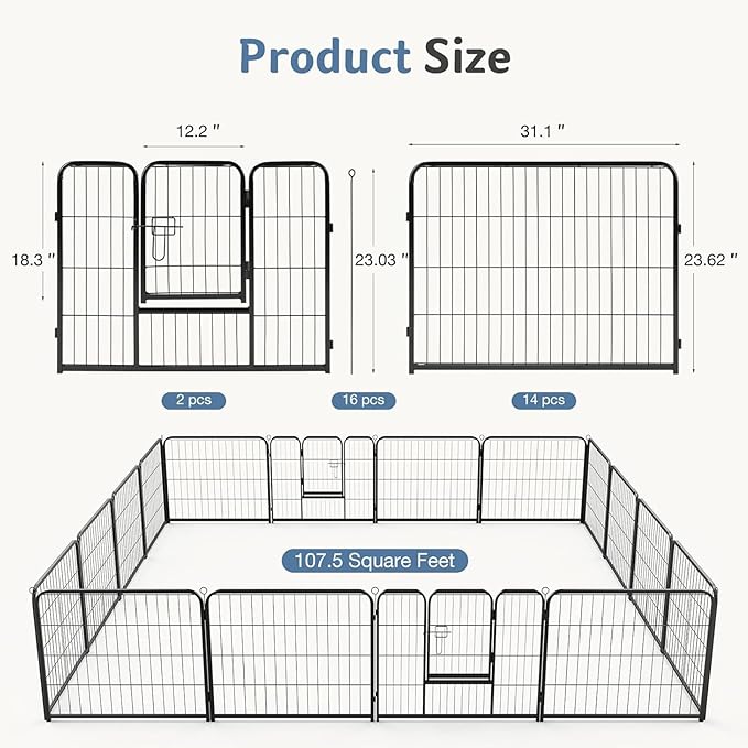 DUMOS Dog Playpen Indoor, Metal 24 Inch 16 Panels Foldable Pet Fence with Door, Outdoor Small Medium Large Dog Puppy Portable Exercise Play Pen for RV Camping, Trips, Play Yard