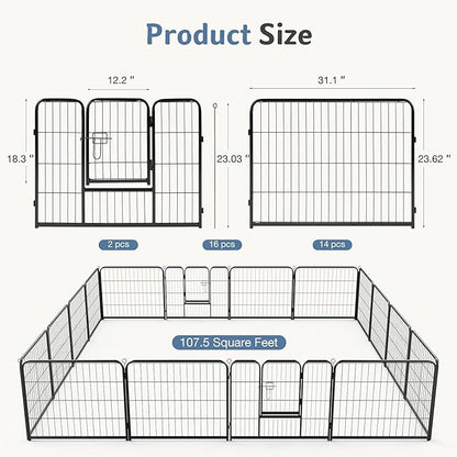 DUMOS Dog Playpen Indoor, Metal 24 Inch 16 Panels Foldable Pet Fence with Door, Outdoor Small Medium Large Dog Puppy Portable Exercise Play Pen for RV Camping, Trips, Play Yard