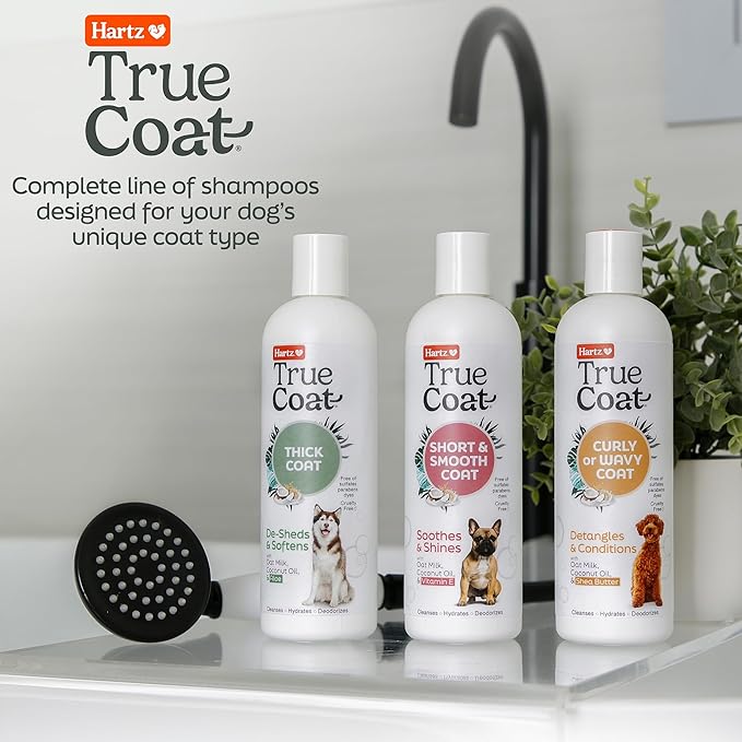 Hartz True Coat Short & Smooth Coat Dog Shampoo, 5 in 1 Soothes & Shines with Oat Milk, Coconut Oil & Vitamin E, 16 oz