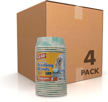Glad Pets Disposable Small Dog Bowls, Teal Pattern, 1.75 Cup Feeding Size Leakproof and Dishwasher Safe (Pack of 4, 100 Count Total)
