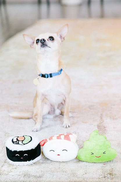 Pearhead Sushi Plush Squeaky Dog Toys – Soft Durable Food-Themed Chew Toys for Small & Medium Dogs, Interactive Plush Dog Toy Set of 3