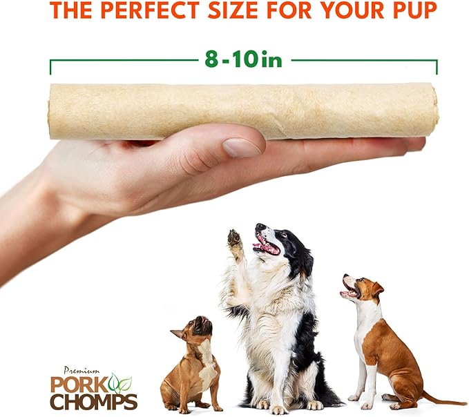 Pork Chomps Baked Pork Skin Dog Chew, 8-inch Roll, 1 Count (Pack of 3)