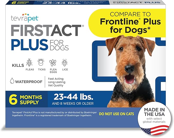 FirstAct Plus Flea Treatment for Dogs, Medium Dogs 23-44 lbs, 6 Doses, Same Active Ingredients as Frontline Plus Flea and Tick Prevention for Dogs