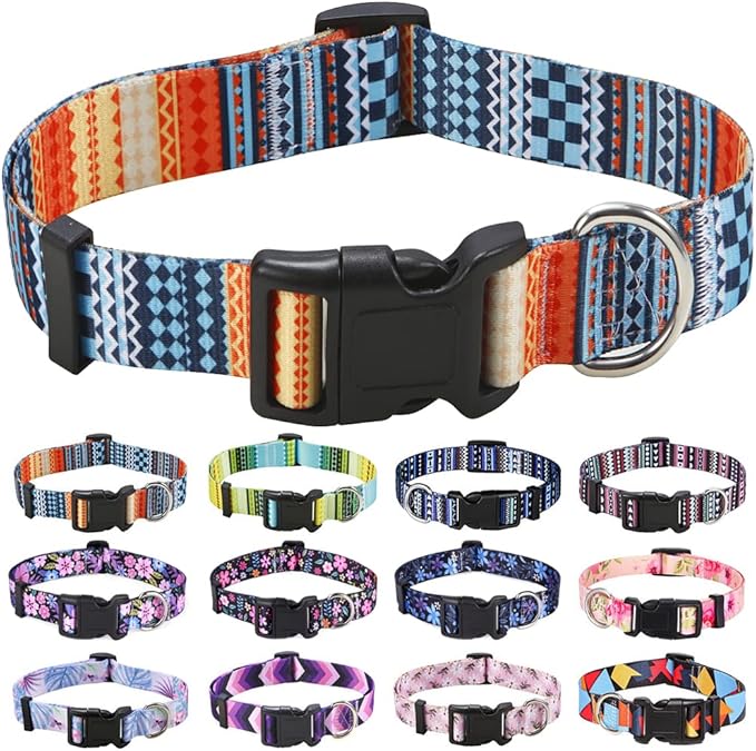 Mihqy Dog Collar with Bohemia Floral Tribal Geometric Patterns - Soft Ethnic Style Collar Adjustable for Small Medium Large Dogs (Bohemian Orange,XS)
