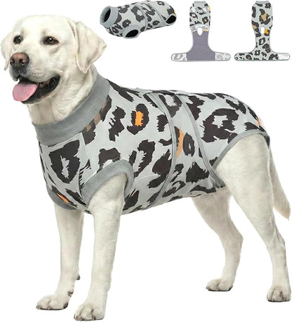 PetWarm Dog Post Surgery Suit, After Surgery Onesie for Male Female Dogs, Prevents Licking, Cotton Protect Abdominal, Dog Cone E-Collar Alternative, Leopard Pattern, Green Grey, 2XL