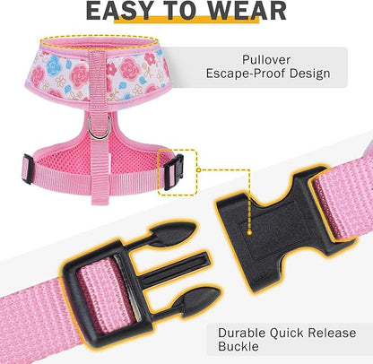SCENEREAL Small Dog Harness Collar and Leash Set, Adjustable No Pull Pet Harnesses, No Chock Soft Mesh Vest for Doggie Puppy Medium Dogs Cats Girl or Boy,Chihuahua, Yorkie, Outdoor Walking