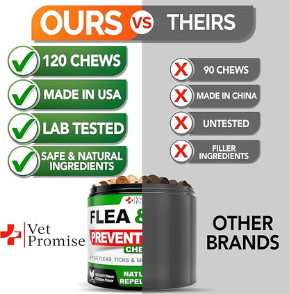 (2 Pack) Flea and Tick Prevention for Dogs Chewables - All Natural Flea & Tick Control Chews - Oral Pills for Dogs Supplement - All Breeds and Ages - Made in USA - 240 Chews