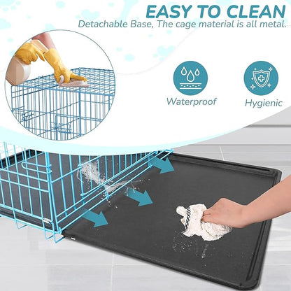 Dopinmin 48 Inch Heavy Duty Dog Crate Double Door Folding Metal Dog Cage Dog Crates for Large Dogs Outdoor Indoor Includes Divider Panel and Leak-Proof Tray,Blue