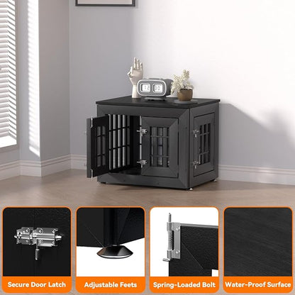 Snuowu 26" Heavy Duty Dog Crate Furniture for Small,Medium and Large Dogs,Rustic Wooden Dog Cage Kennel Indoor Furniture with Waterproof Top,Decorative Pet House Side End Table (Black)