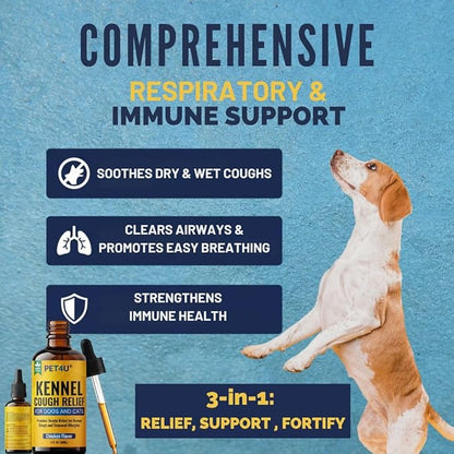 Kennel Cough Relief for Dogs & Cats - Natural Herbal Drops for Persistent Cough, Throat Irritation & Seasonal Allergies - Respiratory & Immune Support - Chicken Flavor