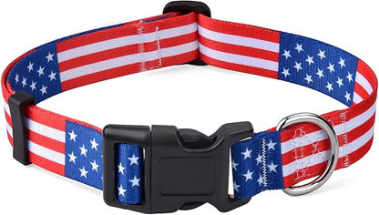 Mihqy American Flag Dog Collar - Patriotic, US Flag Pattern, Star & Stripes, Fourth of July Dog Collar, Adjustable for Small Medium Large Dogs(Classic US,L)