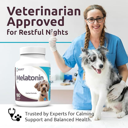 K9 Select Melatonin for Dogs - Calming Aid Tasty Dog Supplement - Helps Overall Health with Quiet Moments and Composure - Reduce Stress Calming Treats for Small Dogs - 1 mg, 180 Vegetable Capsules