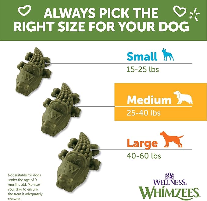 Whimzees Wellness Alligator Dog Dental Treat, Chews, Freshens Breath, Medium Size, 12.7 oz Bag, 12 Count