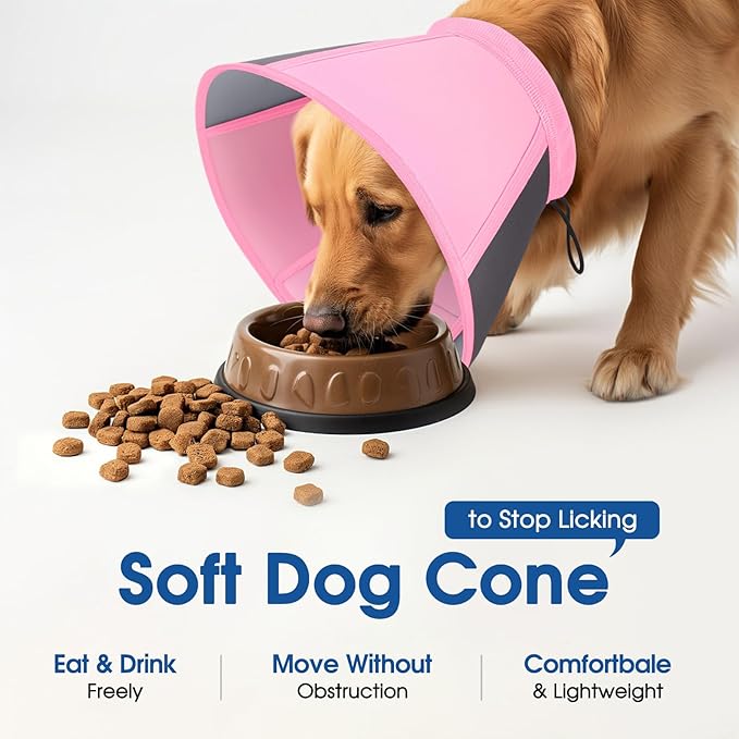 SUNFURA Dog Cone - Soft Cone for Dogs to Stop Licking, Adjustable Dog Cones for Medium Dogs After Surgery, Pet Recovery Elizabethan Collar Alternative for Wound Care, Spay, Neuter, Pink M