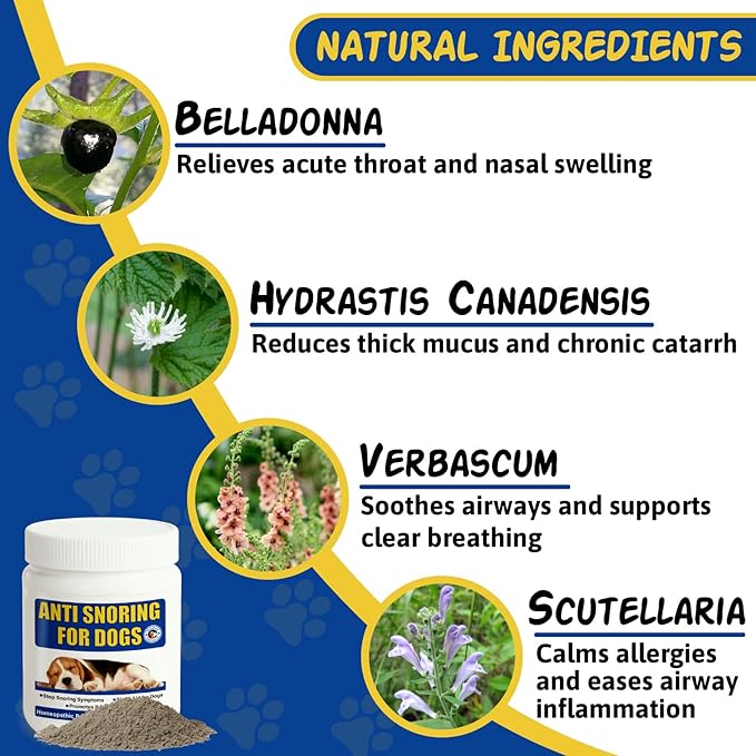 Stop Dogs Snoring for Dogs, Anti-Snoring Solution, Dog Sleep Remedy Natural Anti-Snoring Solution, Snore Relief for Pets Cats, Homeopathy Natural Ingredients, Powder Formula, 100g