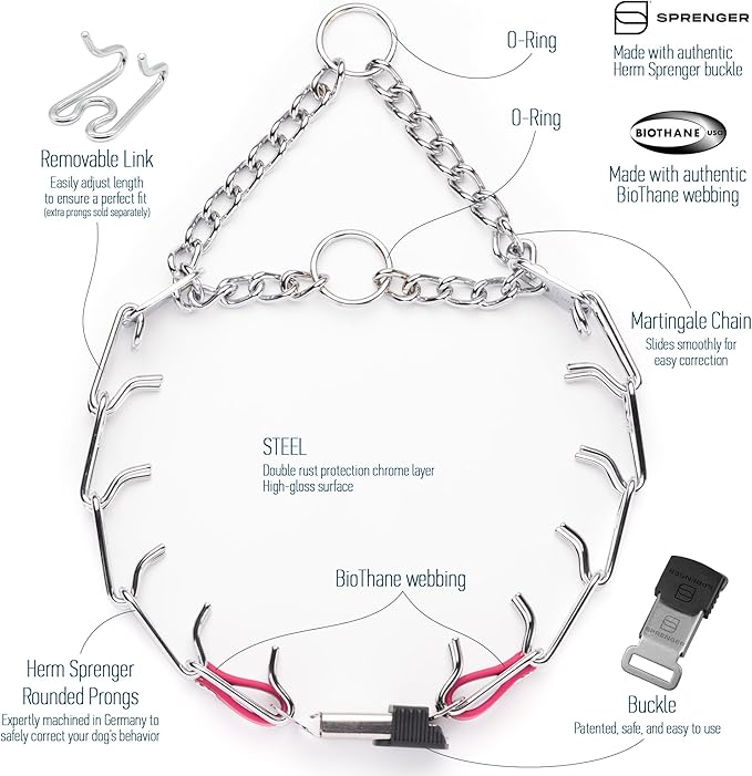 Herm Sprenger Chrome Plated Steel Dog Collar with Quick Release ClicLock Buckle O-Ring Biothane Insert Training Collar Made in Germany (Passionfruit Pink, 22in x 3.0mm(Neck Size up to 18-19in))