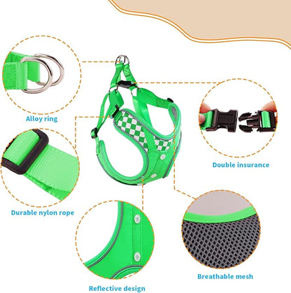 Dog Harness with Leash, Soft No Pull Adjustable Step in Reflective Strips Vest Harness for Small Medium Dogs Walking and Running (S Green)