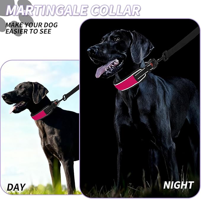 Martingale No Pull Dog Collar for Large Medium Dogs Training Walking, Heavy Duty Nylon Reflective Adjustable Anti Pull Slip Collar with Buckle L Hot Pink