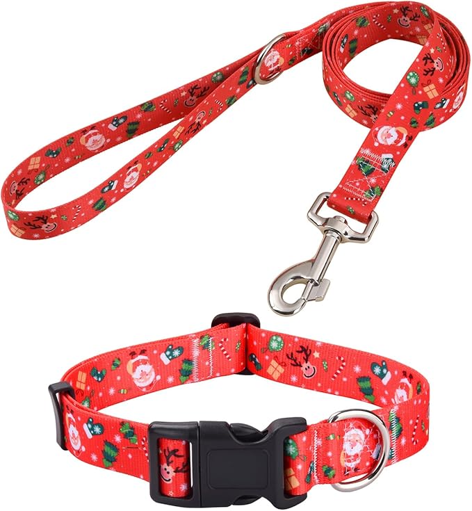 Mihqy Christmas Dog Collar and Leash Set - Premium Adjustable Dog Collar for Small Medium Large Dogs (Christmas Set,M)