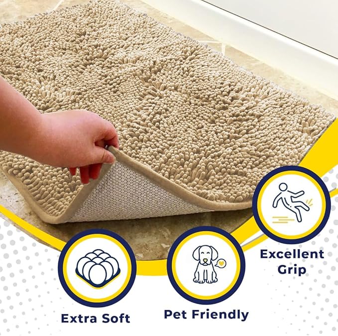 Muddy Mat® | Super Absorbent Door Mat Indoor, Microfiber Quick Dry Chenille Entryway Rug, Non-Slip Front Door Mat, Indoor Mats for Entryway, Machine Washable Pet Rug, Beige XXL 60"X48"