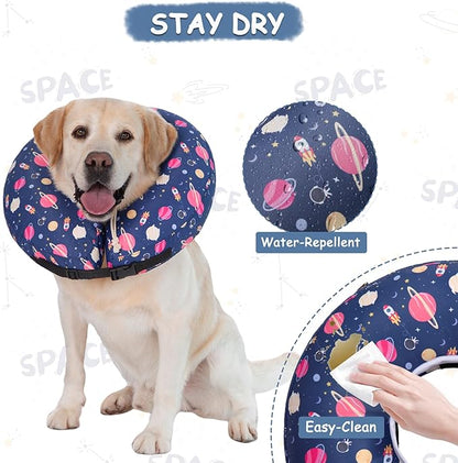 Inflatable Dog Cone Collar,Waterproof Soft Dog Donut Cone for Large Medium Small Dogs Cats, Recovery Pet E-Collar Alternatives After Surgery (Planet, Small)