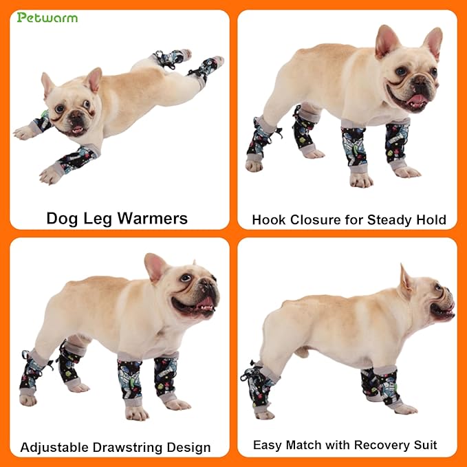 PetWarm Dog Recovery Sleeve 4pcs Set, Dog Leg Sleeve, Ideal for Comfort and Support During Pet Recovery, Suitable for Active or Support Recoverying Pet Use, Grey, L