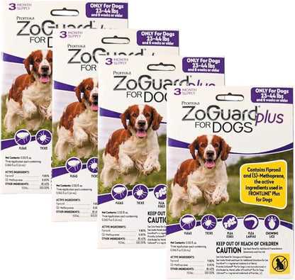 ZoGuard Plus Flea and Tick Prevention for Medium Dogs – Flea & Tick Prevention for Dogs 23-44lbs 12 Month Supply, Pack of 4