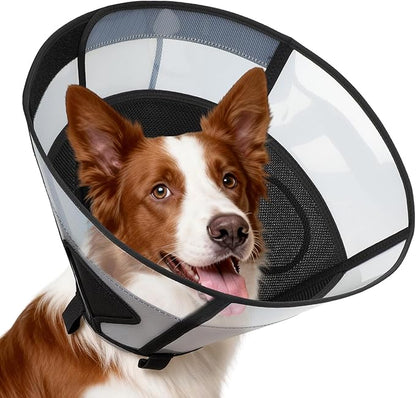 Soft Dog Cone Collar for Large Dogs, Mesh Windows Transparent E Collar for Dog, Anti-Bite Lick Wound Healing After Surgery Neuter Safety Practical Comfy Plastic Cone (Black, M)