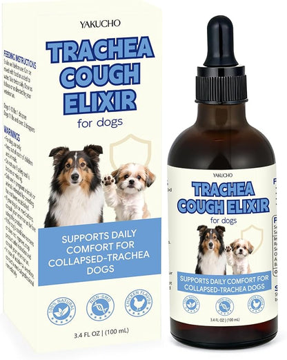 3.4 FL OZ Dog Tracheal Collapse Support Drops, Trachea Cough Elixir, Herbal Respiratory Support for Dogs, Helps Ease Throat & Airway Irritation and Maintain Healthy Tracheal Function (Chicken Flavor)