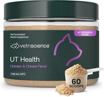 VetriScience UT Health Powder, UT Strength Cranberry D-Mannose Bladder and Urinary Tract Supplement for Cats, Bromelain and Probiotics, Healthy Mineral Balance, Chicken & Cheese, 60 Scoops