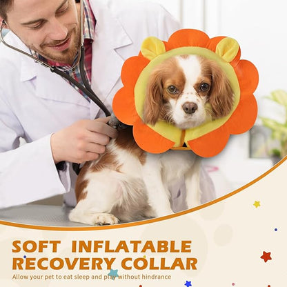 IEUUMLER Inflatable Recovery Dog Collar, Protective Donut Cone, Adjustable Soft Collar for Dog and Cat After Surgery Prevent from Biting & Scratching EU002 - Orange Lion L