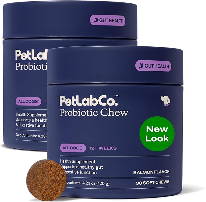PetLab Co. Probiotics for Dogs, Support Gut Health, Occasional Diarrhea, Digestive Health & Seasonal Allergies - Salmon Flavor - Packaging May Vary - 30 Soft Chews Pack of 2