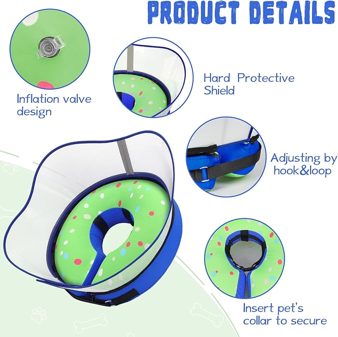 Elevated Inflatable Dog Cone Collar Alternative After Surgery, Dog Donut Collar, Soft Pet Cone to Stop Licking for Small Medium Large Dogs