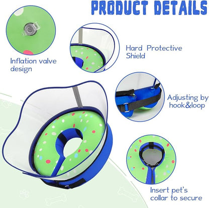 Elevated Inflatable Dog Cone Collar Alternative After Surgery, Dog Donut Collar, Soft Pet Cone to Stop Licking for Small Medium Large Dogs