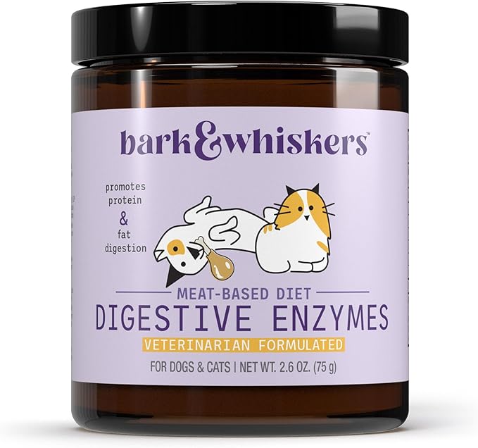 Dr. Mercola Bark & Whiskers Digestive Enzymes – Veterinarian Formulated – for Dogs & Cats – Non-GMO – 150 Scoops – Meat-Based Diet