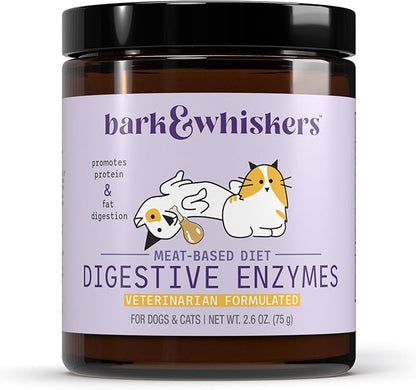 Dr. Mercola Bark & Whiskers Digestive Enzymes – Veterinarian Formulated – for Dogs & Cats – Non-GMO – 150 Scoops – Meat-Based Diet
