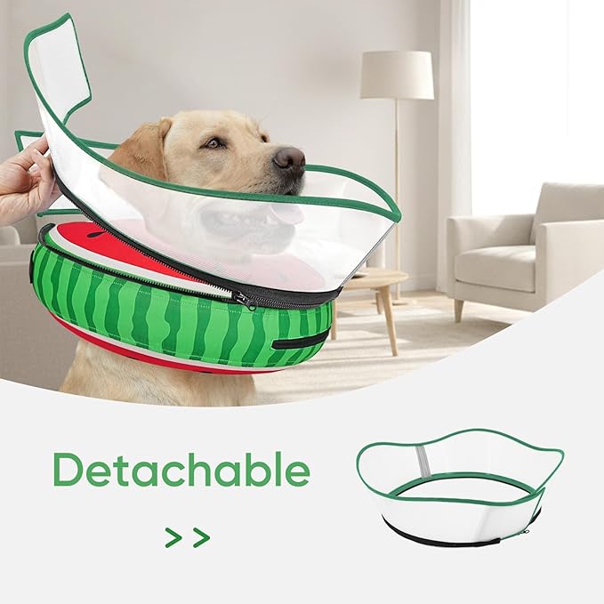 Supet Raised Inflatable Dog Cone After Surgery - Adjustable Recovery Donut Collar with Removable Shield to Stop Licking Wounds & Protect Stitches - Soft Dog Cone Alternative for Dogs (Watermelon,S)