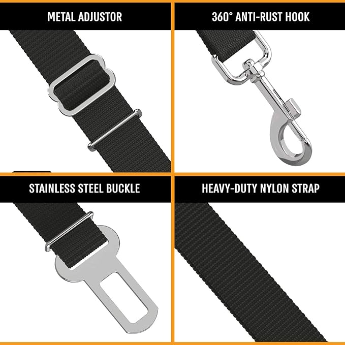 Active Pets Black Car Seat Belt for Dogs 2 Pack, Attaches to Harness & Collar, Adjusts 18" - 24" Safety & Comfort Travel Restraint System Fits Small - Large Pups, Seatbelt Pet Supplies & Accessories