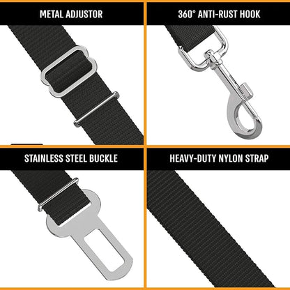 Active Pets Black Car Seat Belt for Dogs 2 Pack, Attaches to Harness & Collar, Adjusts 18" - 24" Safety & Comfort Travel Restraint System Fits Small - Large Pups, Seatbelt Pet Supplies & Accessories
