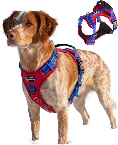 Tactical Dog Harness for Large Medium Dogs No Pull Adjustable Pet Vest with Reflective Straps Front & Back Clips Handle for Hiking Walking Hunting– 4 Sizes with or Without Leash (RED, M)