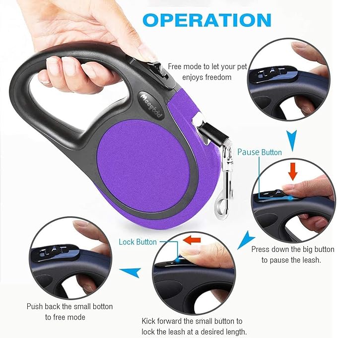 Heavy Duty Retractable Dog Leash-16ft Strong & Durable Walking Leash for S to L Dogs up to 45/115 lbs, Upgraded Lock System, Non Slip Grip, Tangle Free (Purple, Medium-Large Sized)