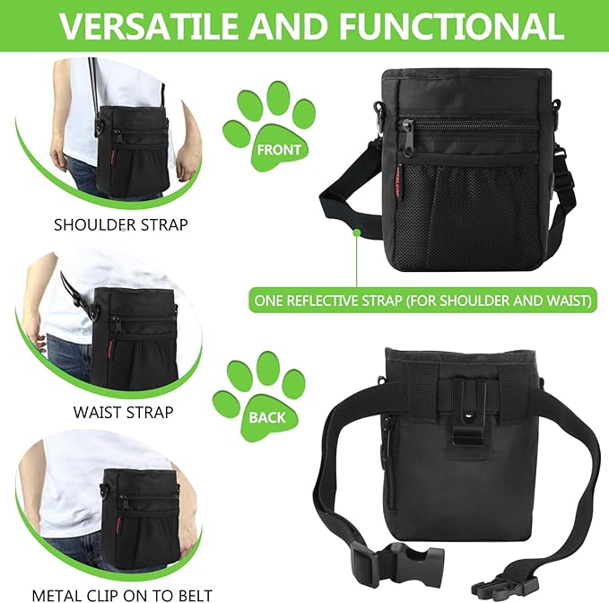 kissleaf Dog Treat Pouch with Magnetic Closure, Treat Pouches for Pet Training, Large Dog Treat Training Pouch and Dog Clicker, Dog Training Treat Pouch Built-in Poop Bag Dispenser, Hands-Free Snack