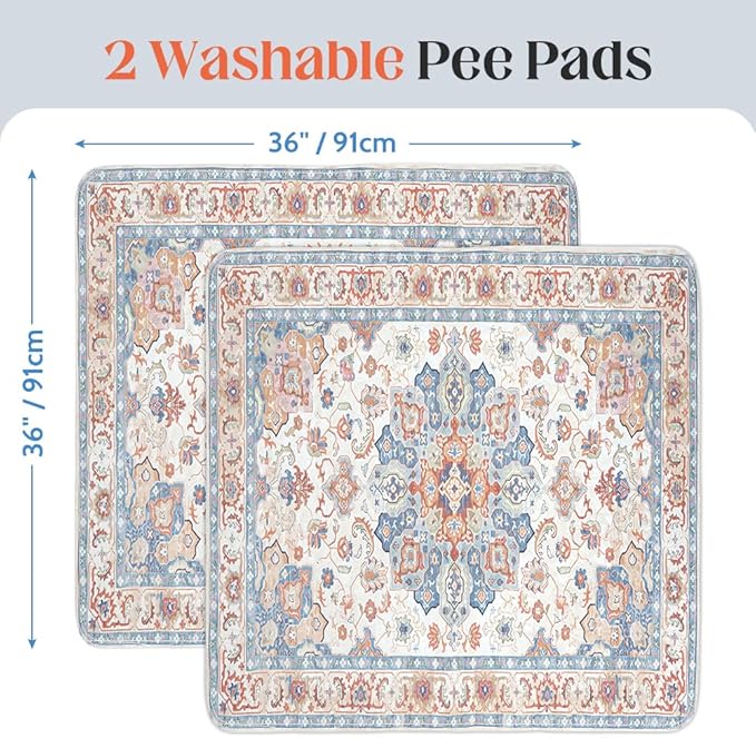 Washable Pee Pads for Dogs 2 Pack Reusable Puppy Training Pads 36"x36" Super Absorbent Waterproof Dog Training Pads, Non-Slip Potty Pads Whelping Pads Litter Mat Pet Supplies - Orange/Mix