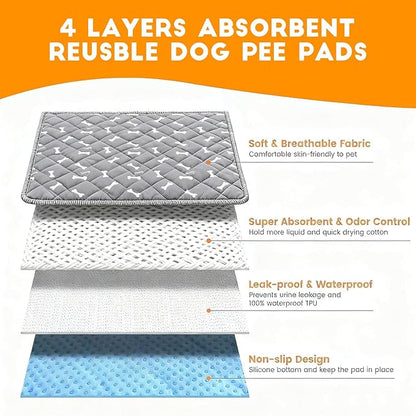 2PC Puppy Pads with Pheromones, Washable Puppy Pee Pads for Dogs Reusable Puppy Pads for Dogs and Cats - Leak & Odor Proof, Non-Slip Base Training Pads for Home & Travel(with Pet Hair Removal Gloves)