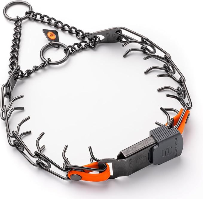 Herm Sprenger Black Stainless Steel Dog Collar with Quick Release ClicLock Buckle O-Ring Biothane Insert Training Collar Made in Germany (Hunter Orange, 16in x 2.25mm(Neck Size up to 13-14in))