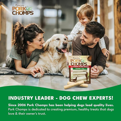 Pork Chomps Baked Pork Skin Dog Chews, 8-inch Rolls, 18 Count (Pack of 1)