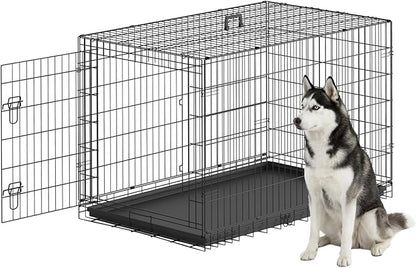 FDW XL Dog Crate 48inch Dog Cage Foldable Metal Kennel with Leakproof Tray Foldable Design Indoor Outdoor Use for Extra Large Dogs,Black