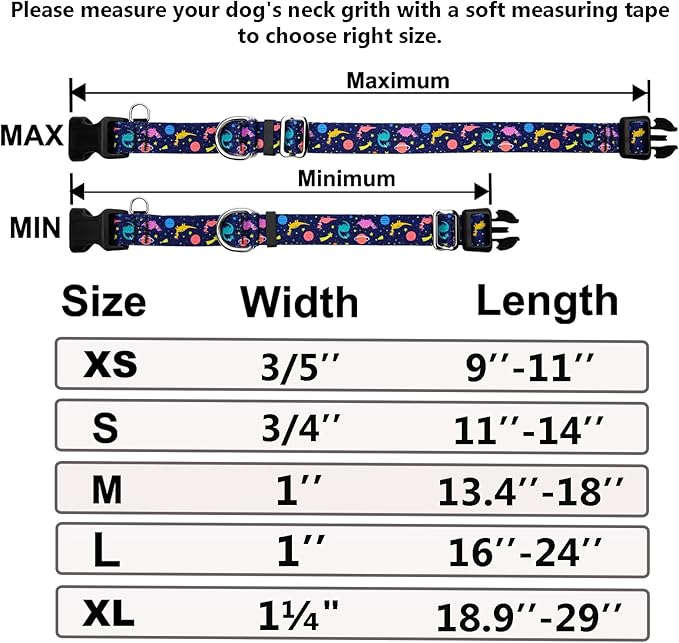 Martingale Collar for Dogs with Buckle No Pull Adjustable Nylon Limited Slip Training Dog Collars (Blue Dinosaur, Small)
